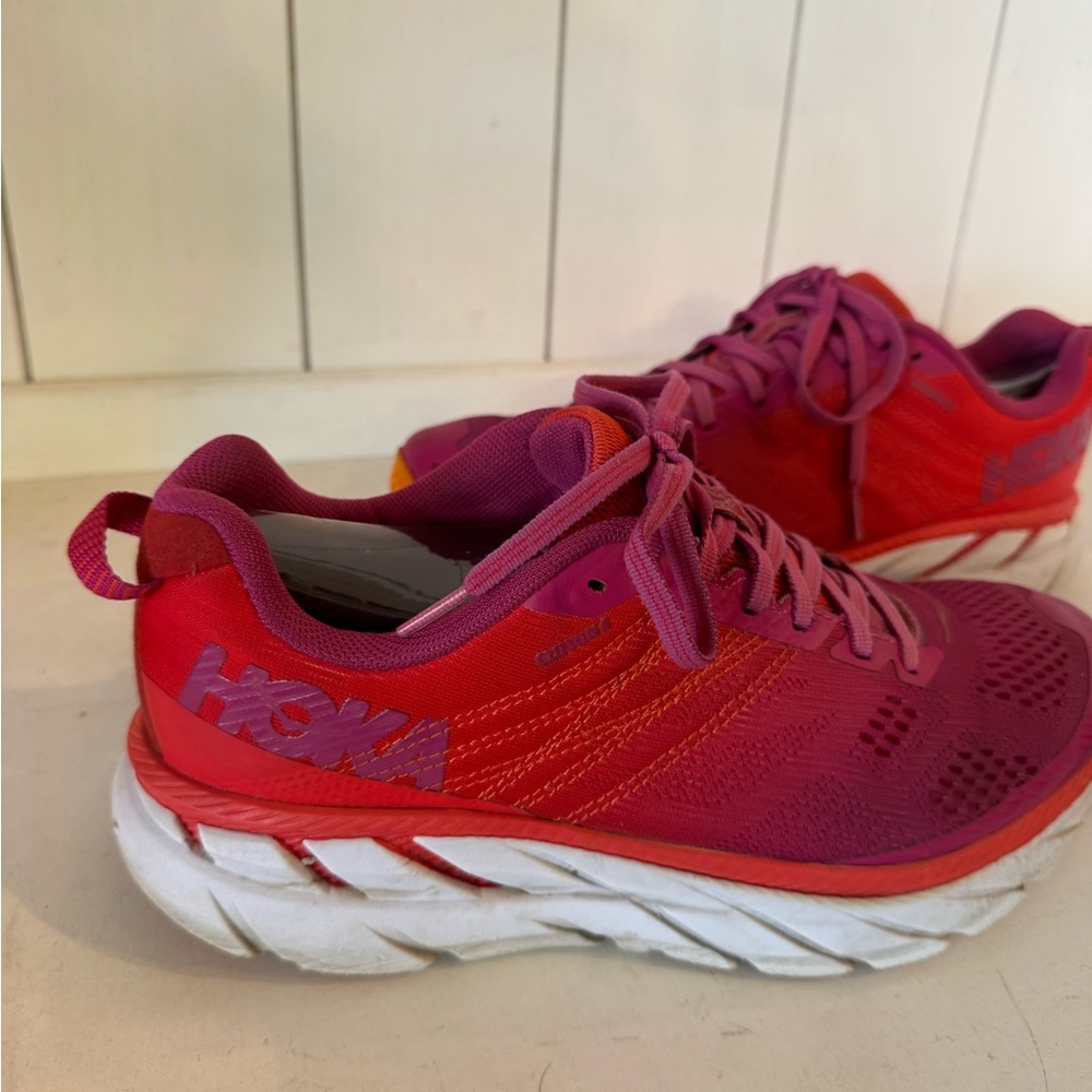 Hoka One One Women's Red and Pink Athletic Shoes